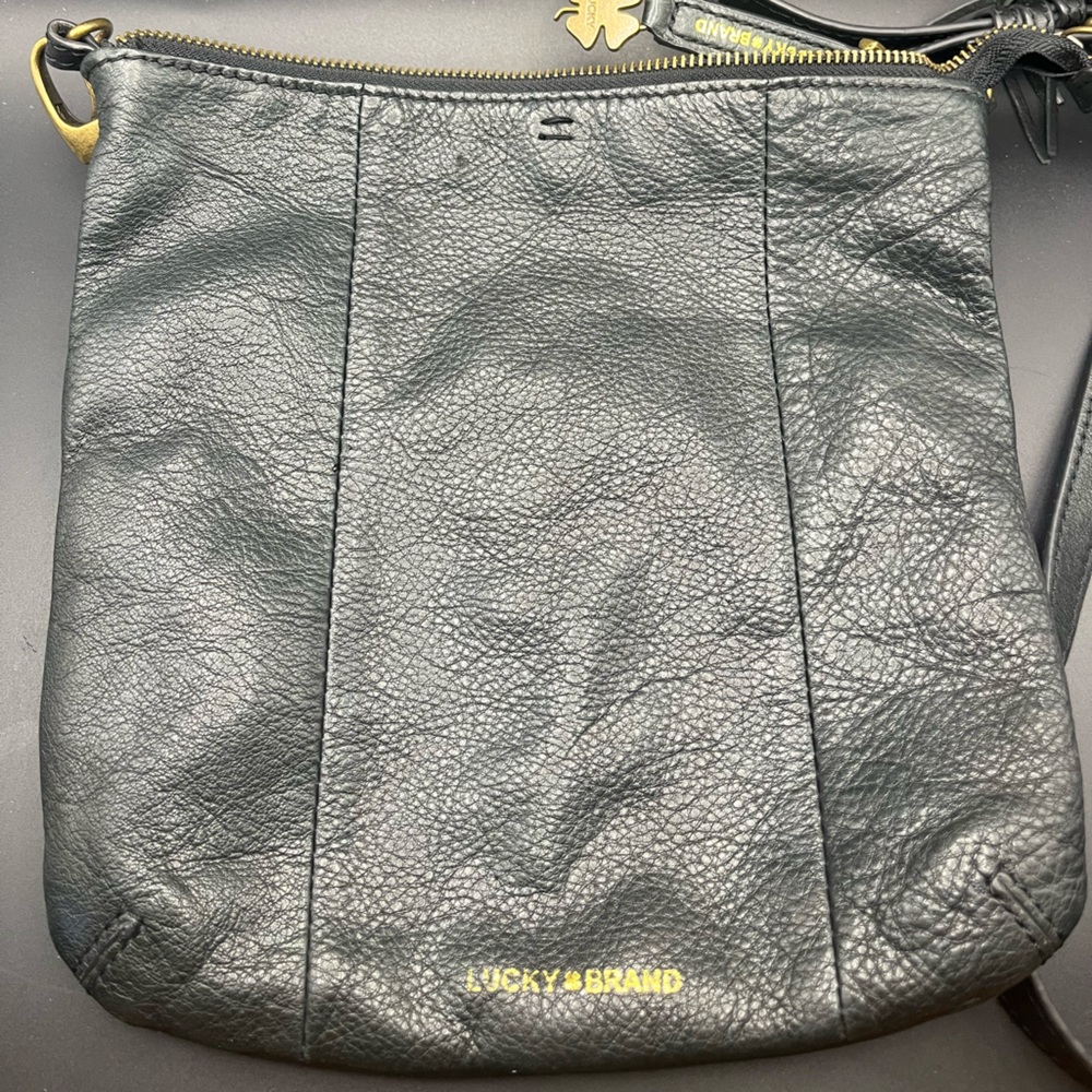 Lucky Brand Black Leather Crossbody Bag with Gold Accents